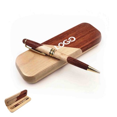 Two-Tone Wooden Ballpoint Business Pen Gift Set with Box