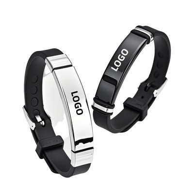 Adjustable Silicone & Stainless Steel Wristband Bracelet