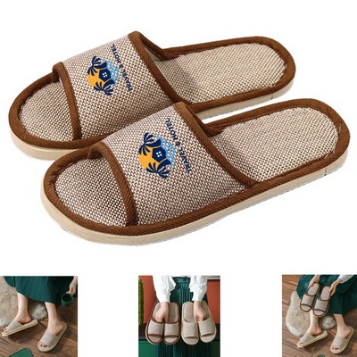 Linen Non-Slip Open-Heel Slippers