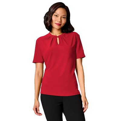 Ladies' Matte Jersey Keyhole Neckline Short Sleeve Blouse