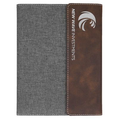 Rustic Brown/Gray Leatherette Canvas Small Portfolio with 6x8 notepad - Laser Engraves to Silver