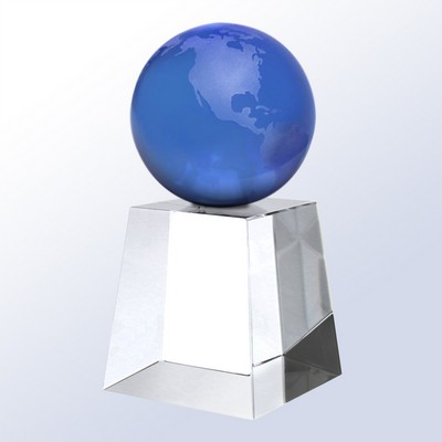 Globe Sphere Crystal Award, Blue, 6 1/2"H
