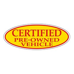 "CERTIFIED PRE-OWNED VEHICLE" Yellow/Red Oval Slogan Vinyl Sticker