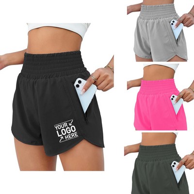 Women's High Waisted 2-in-1 Running Shorts With Zipper Pocket