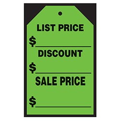 Green LIST/DISCOUNT Amount Hang Tag Vinyl Sticker