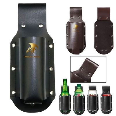 Leather Beer Holster with Waist Belt for Outdoor Hiking