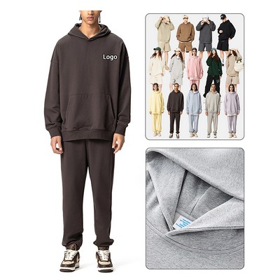 400G Heavyweight Solid Sweatshirt Jogger Set Fall Winter