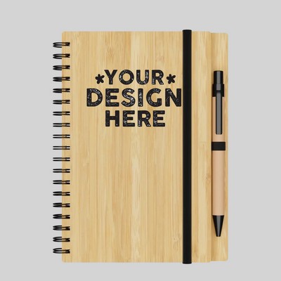 Small Engraved Bamboo Notebook & Pen - Blank