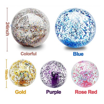 24" Inflatable Glitter Sequin Beach Ball 16" Clear Pool Toy