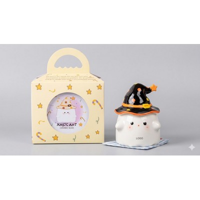 Premium 3D Cartoon Ceramic Mug with Matching Lid High-Aesthetic Coffee Cup