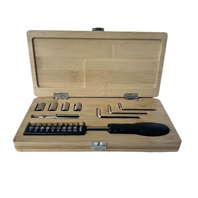 13-Piece Bamboo Handle Household Hardware Tool Set
