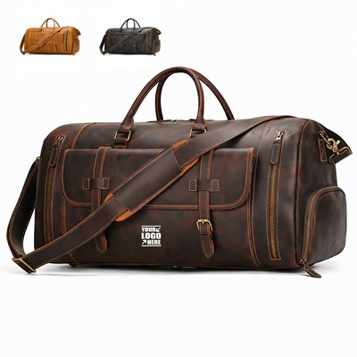 Vintage Style Leather Travel Duffle Bag