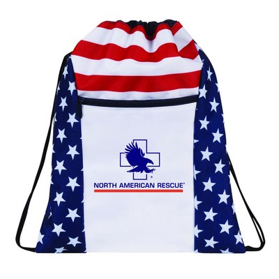 600D Polyester Patriotic Drawstring Bag